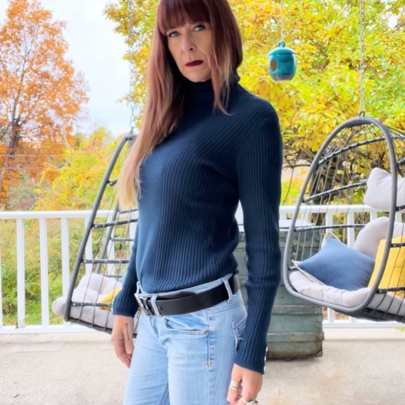 Deep Indigo Blue Turtleneck Top - Picture 9 of 17